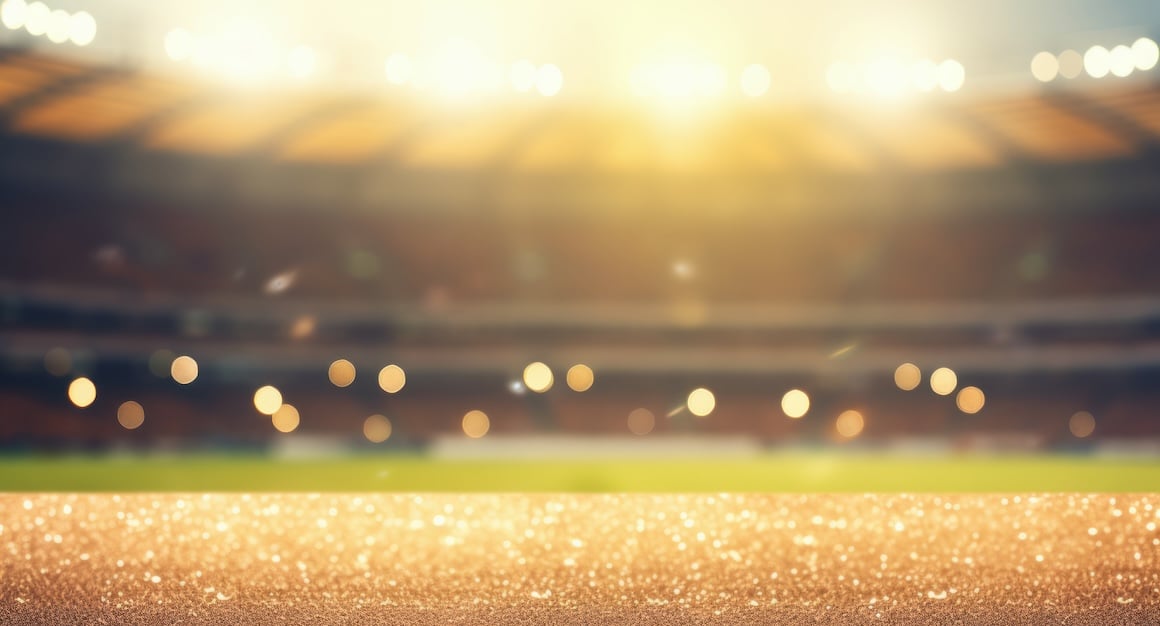 Stadium arena with unfocused lights representing data points for venue operations technology Stadium arena with unfocused lights representing data points for venue operations technology