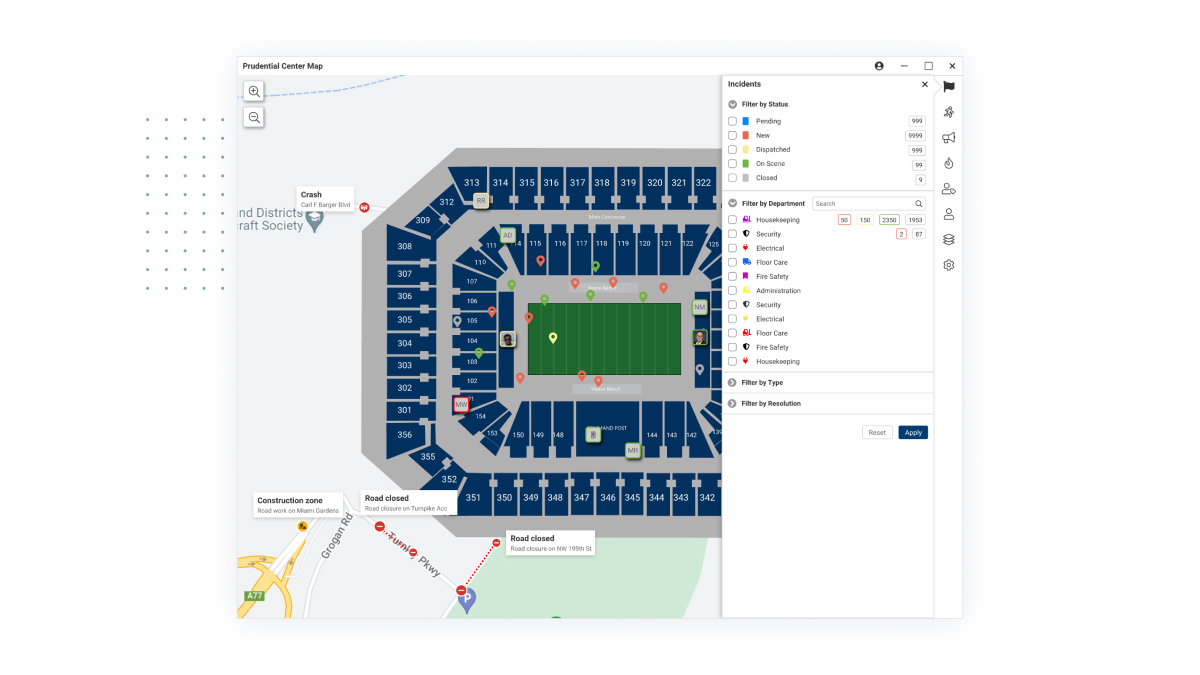 Map with color-coded incidents